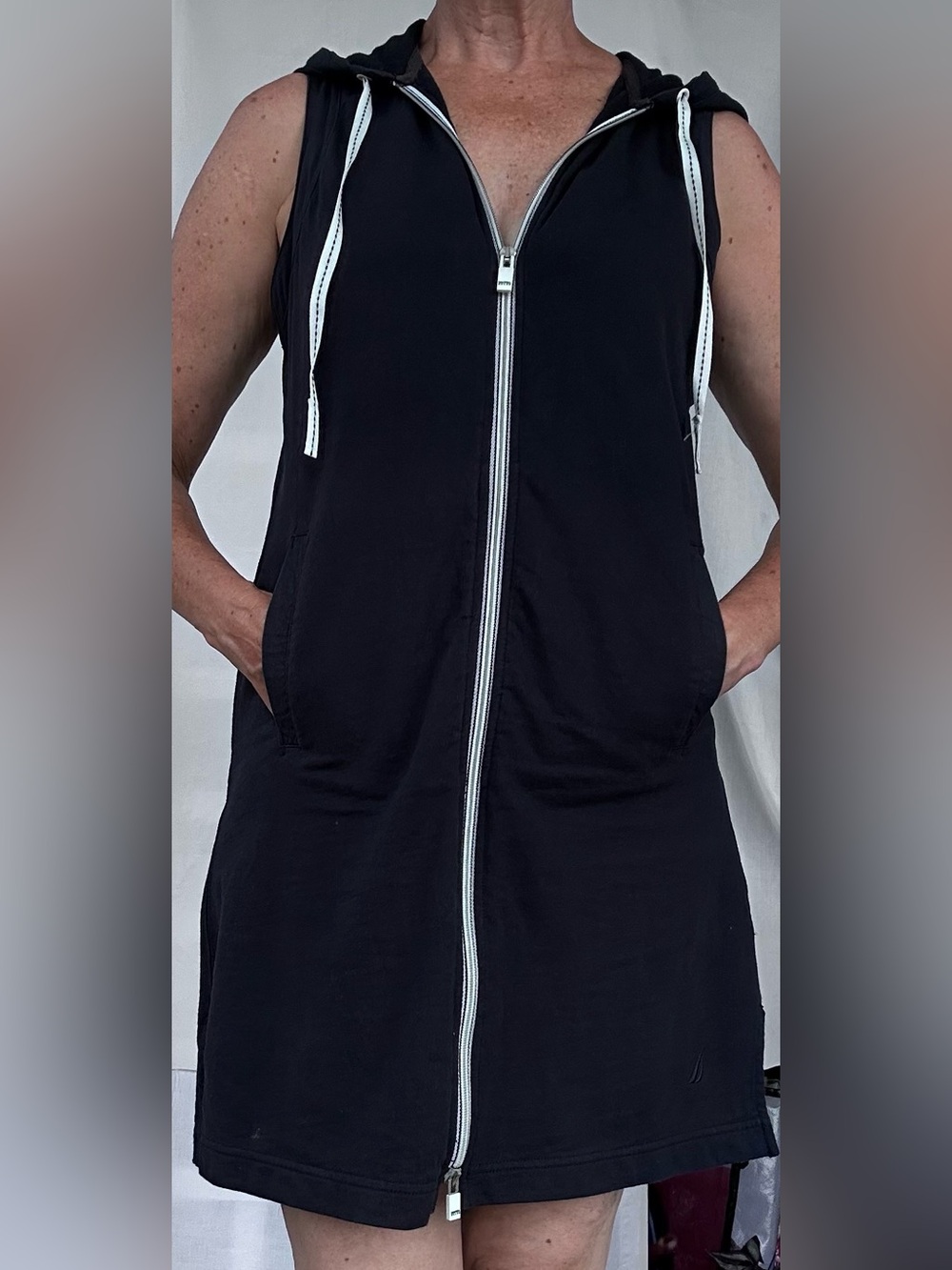 Nautica Beach Navy Hooded Zip Front Sleeveless Dress | Medium